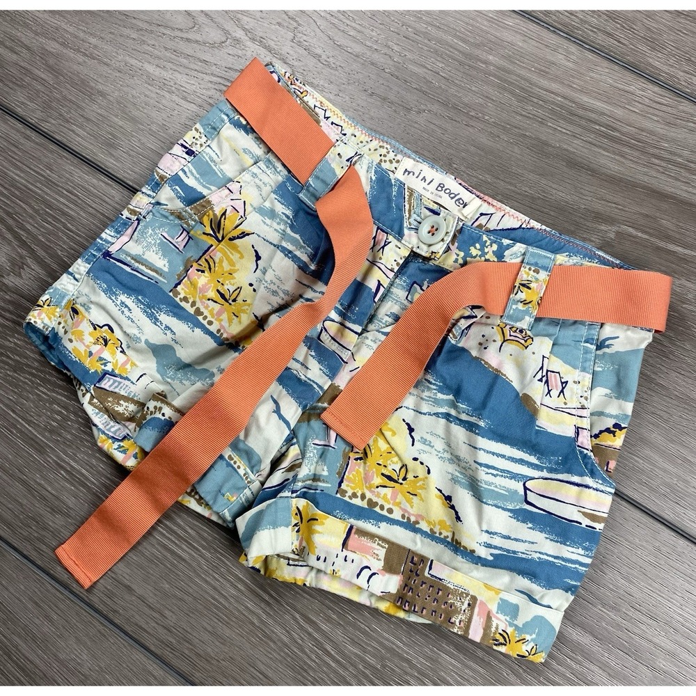 Mini Boden Girls Cityscape Print Ribbon Belt Shorts Multicolor Size 7Y